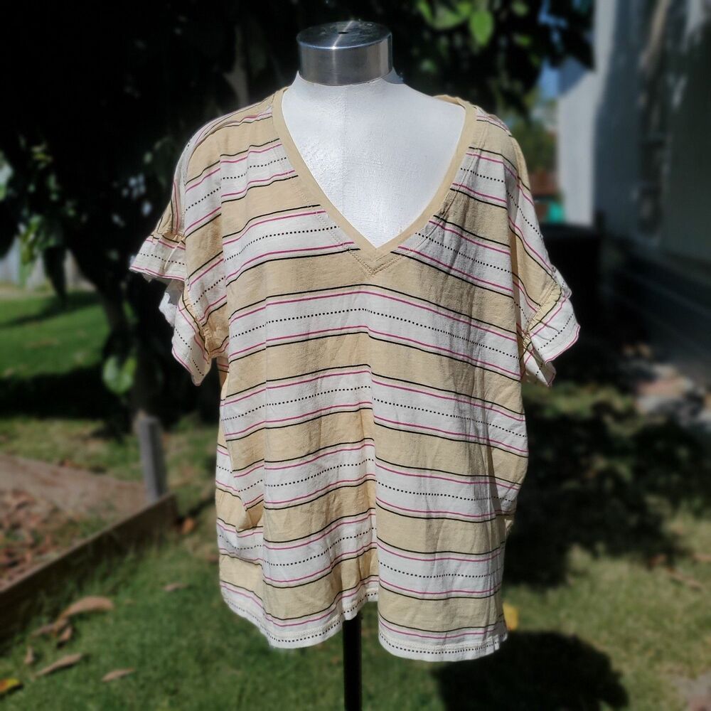Pilcro And The Letterpress V-Neck Ruffle Short Sleeve Top Size Large